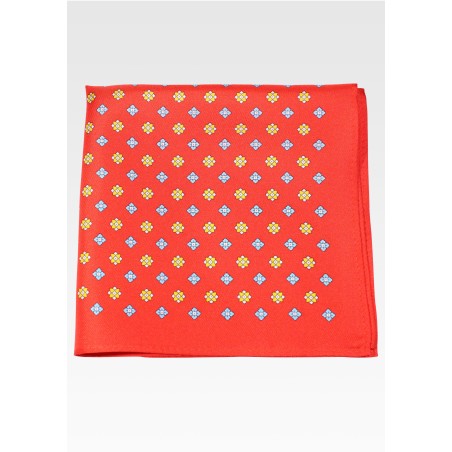 Luxury Silk Pocket Square in Bright Red Foulard Print