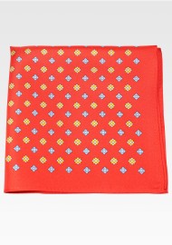 Luxury Silk Pocket Square in Bright Red Foulard Print