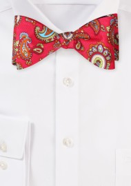 100% Silk Self Tie Bow Tie in Bold Pink Paisley