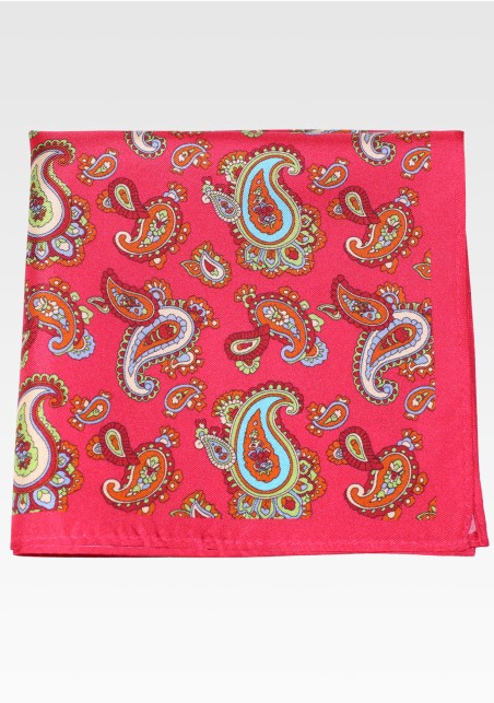 Fuchsia Paisley Pocket Square in 100% Silk