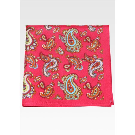 Fuchsia Paisley Pocket Square in 100% Silk