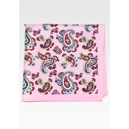 Paisley Print Silk Pocket Square in Pink, Navy, Burgundy, Yellow