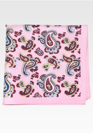 Paisley Print Silk Pocket Square in Pink, Navy, Burgundy, Yellow