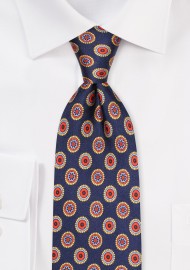 XL Mens Silk Tie in Navy Medallion Print
