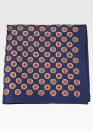 Classic Navy Medallion Print Pocket Square in 100% Silk