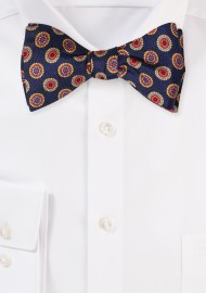 Self Tying Silk Bow Tie in Dark Navy Medallion Print