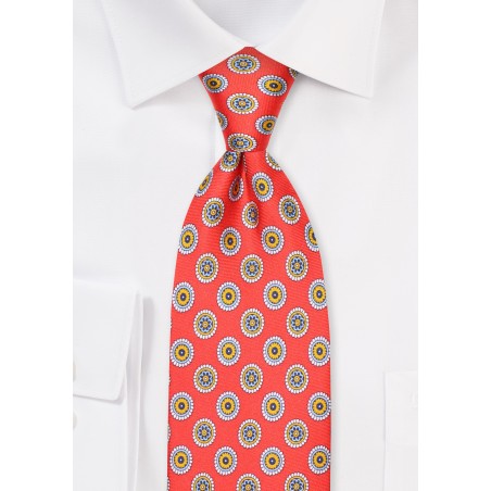Medallion Print Silk Necktie in Bright Red