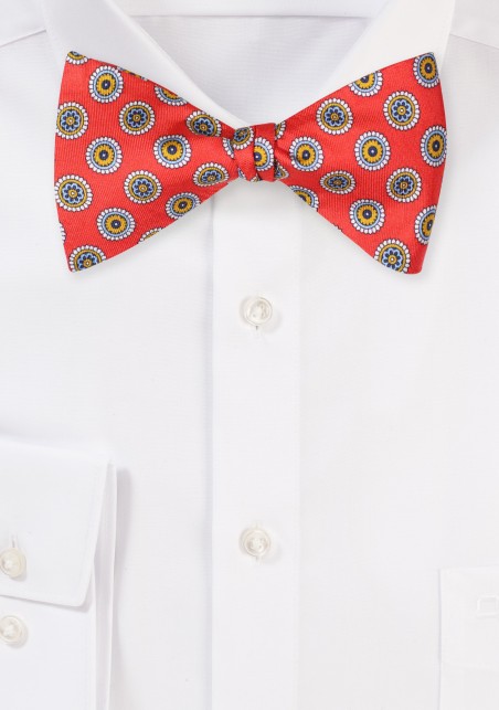 Self Tying Silk Bow Tie in Bright Red Medallion Print