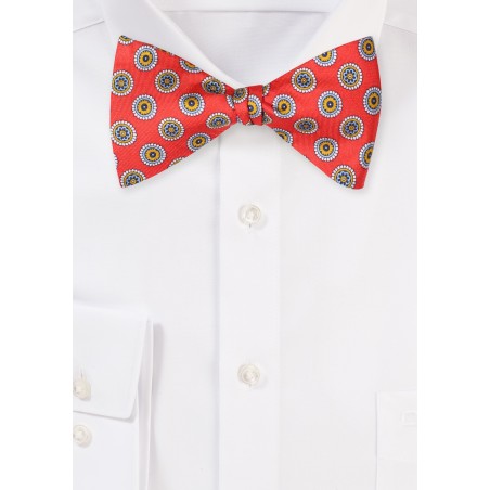 Self Tying Silk Bow Tie in Bright Red Medallion Print