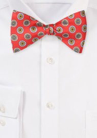 Self Tying Silk Bow Tie in Bright Red Medallion Print