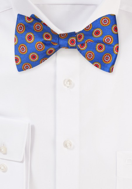 Self Tying Silk Bow Tie in Marine Blue Medallion Print
