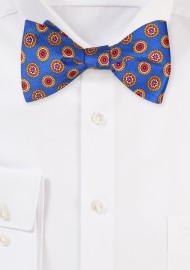 Self Tying Silk Bow Tie in Marine Blue Medallion Print