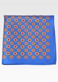 Marine Blue Silk Pocket Square in Vintage Medallion Print