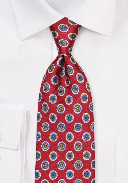 Wine Red Silk Tie in Detailed Medallion Print