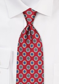 Wine Red Silk Tie in Detailed Medallion Print