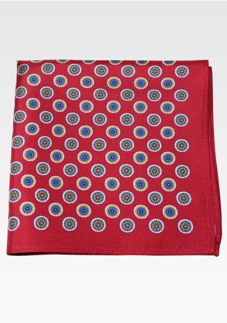 Wine Colored Silk Pocket Square in Vintage Medallion Print