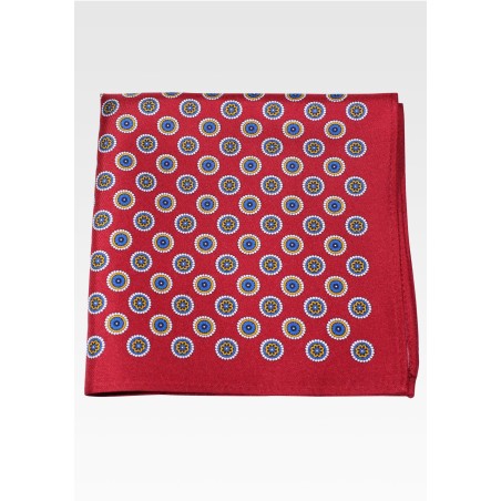 Wine Colored Silk Pocket Square in Vintage Medallion Print