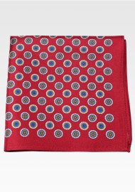 Wine Colored Silk Pocket Square in Vintage Medallion Print
