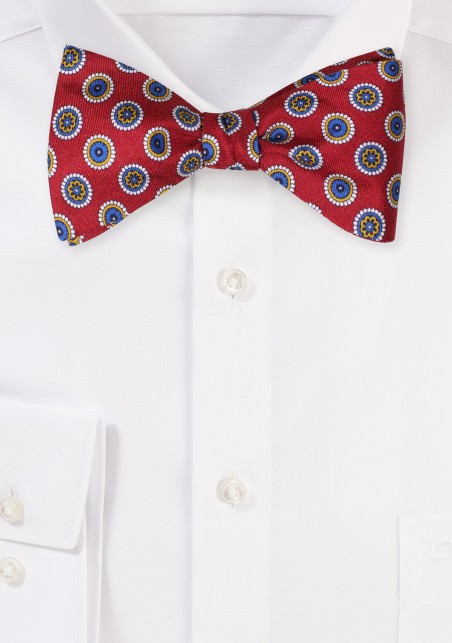 Wine Red Medallion Bow Tie in Finest Silk Fabric