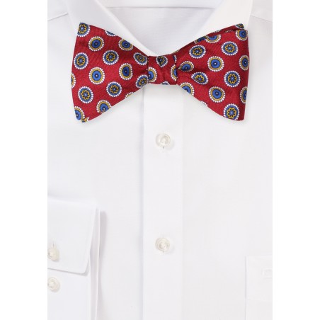 Wine Red Medallion Bow Tie in Finest Silk Fabric