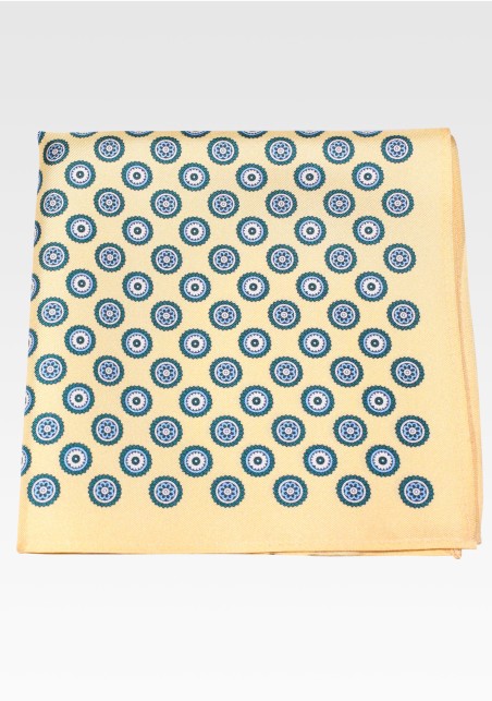Silk Pocket Square in Golden Medallion Print