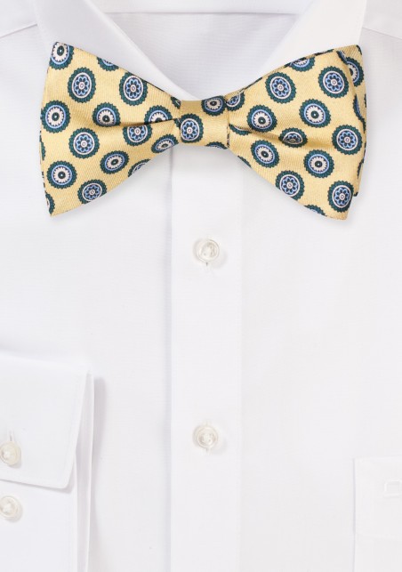 Golden Yellow Medallion Bow Tie in Finest Silk Fabric