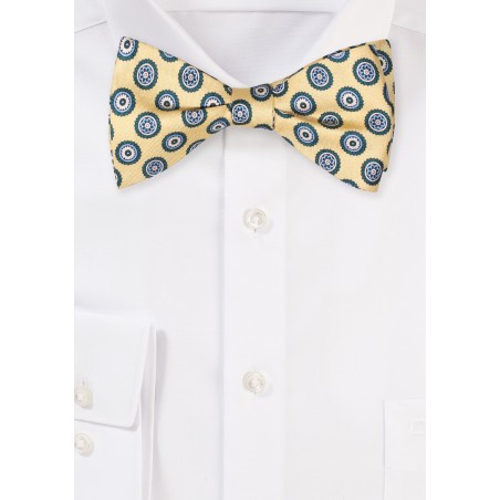 Golden Yellow Medallion Bow Tie in Finest Silk Fabric