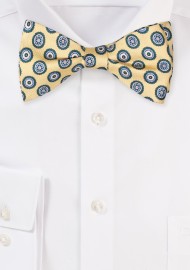 Golden Yellow Medallion Bow Tie in Finest Silk Fabric