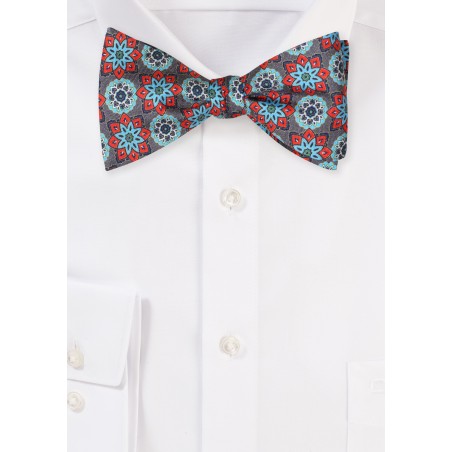 Gray and Red Silk Bow Tie in Self Tie Style