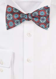 Gray and Red Silk Bow Tie in Self Tie Style