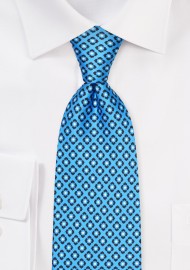 Mermaid Blue Geometric Print Silk Tie in XL Length