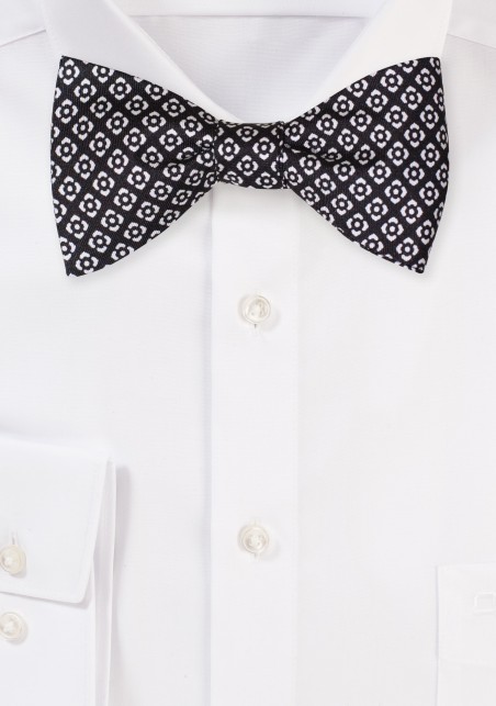 Black Bow Tie with White Graphic Print