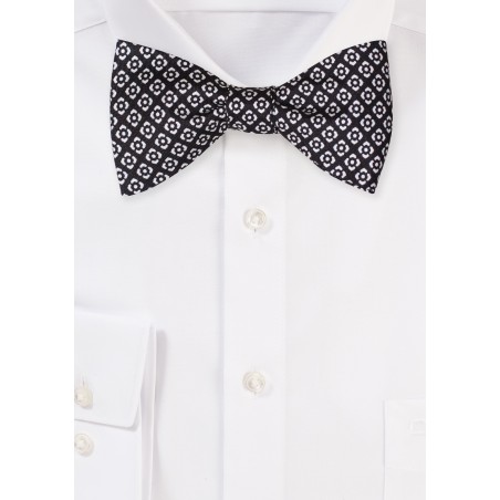 Black Bow Tie with White Graphic Print