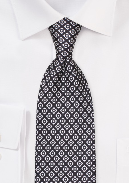 Black and White Graphic Print Silk Necktie