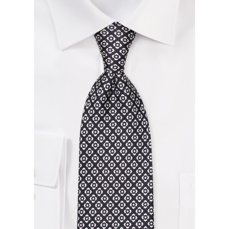 Black and White Graphic Print Silk Necktie