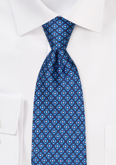 Navy and Aqua Graphic Print Silk Tie