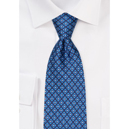 Navy and Aqua Graphic Print Silk Tie