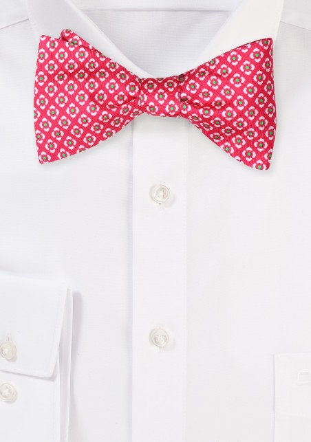 Graphic Print Silk Bowtie in Hot Pink, White, Lime