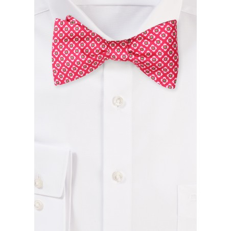 Graphic Print Silk Bowtie in Hot Pink, White, Lime