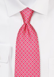Extra Long Hot Pink and White Graphic Print Silk Tie