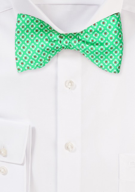 Graphic Print Silk Bowtie in Kelly Green