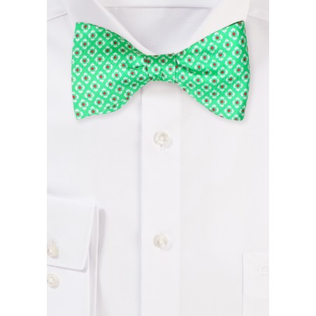 Graphic Print Silk Bowtie in Kelly Green