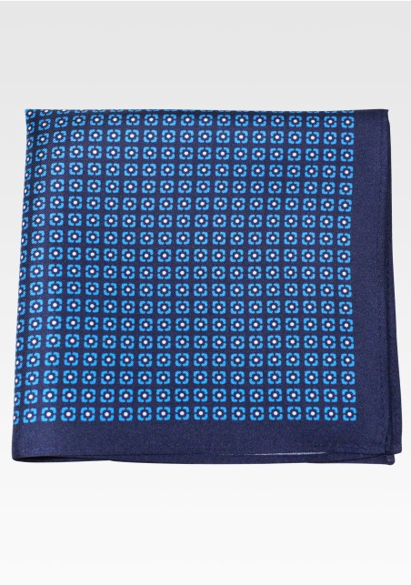 100% silk Pocket Square in Blue Graphic Print