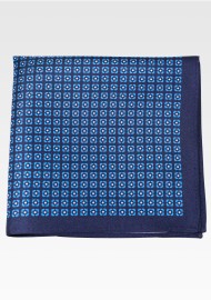 100% silk Pocket Square in Blue Graphic Print