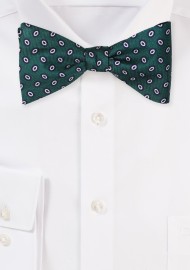 Hunter Green Silk Bowtie with Oval Dots in Navy and White
