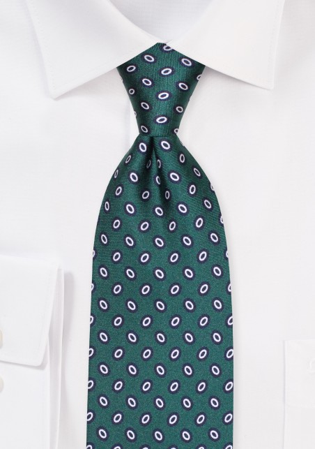 Oval Dot Design Silk Tie in Hunter Green and XL Size