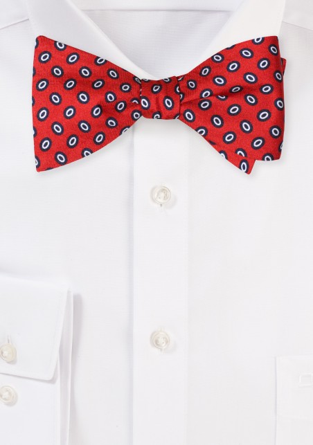 Cherry Red Silk Bowtie with Oval Dots