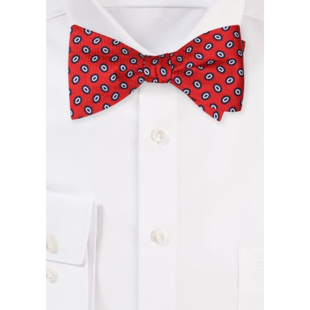 Cherry Red Silk Bowtie with Oval Dots
