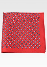 Dot Print Silk Pocket Square in Cherry Red, Navy, White