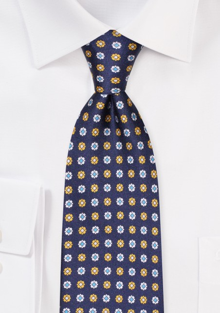 Floral Print Silk Necktie in Longer Length for Tall Men
